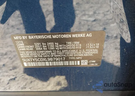 2020 BMW X3 xDrive30I z USA, uszkodzony, nr VIN 5UXTY5C0XL9B79017